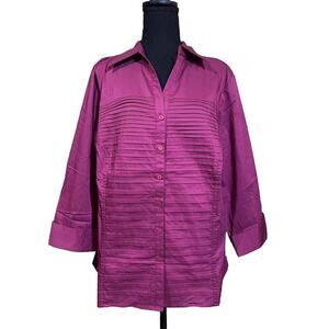 CJ BANKS Women's Size 2X Pink 3/4 Sleeve Collared Button Down Shirt Office